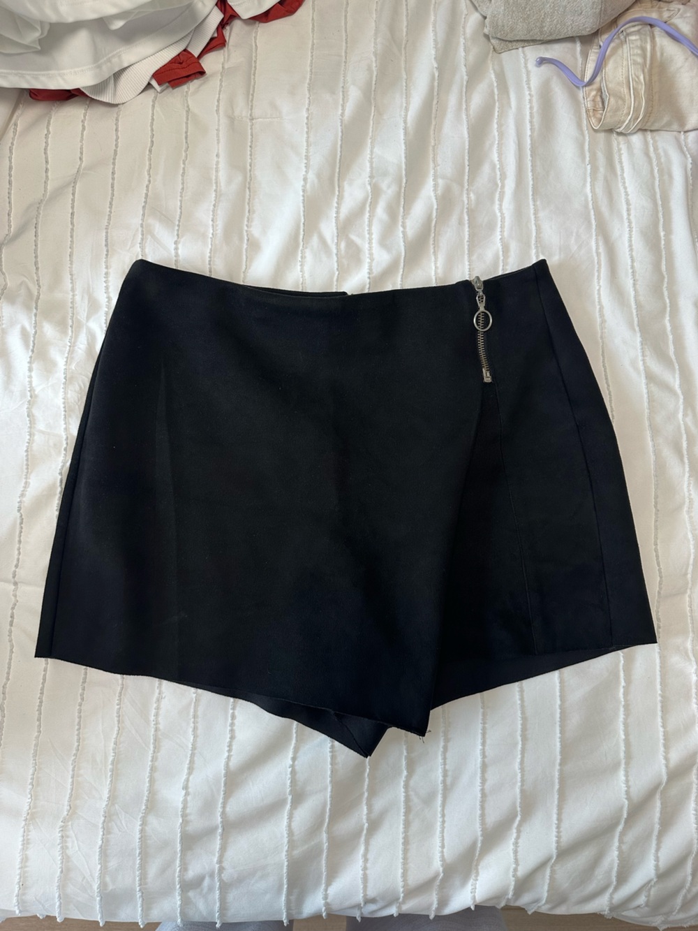 Zara Black Asymmetrical Skort with Silver Ring Zip